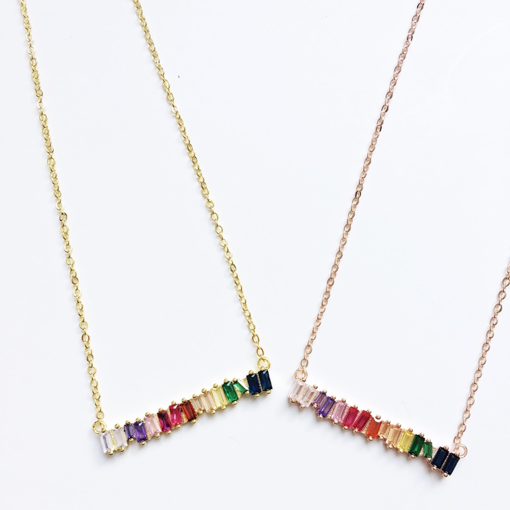 Rainbow Bar Necklace, Rainbow Necklace, Rainbow